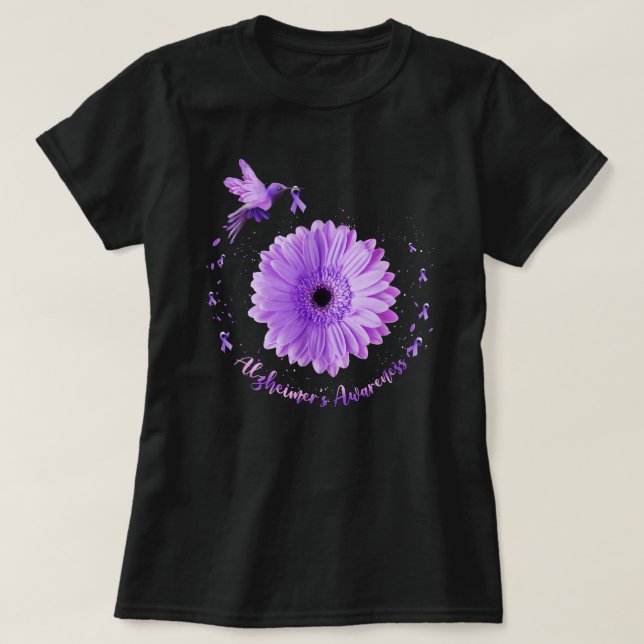 Camiseta Aw do Beijo Girassol Roxo Roxo Fita Alzheimer (Frente do Design)