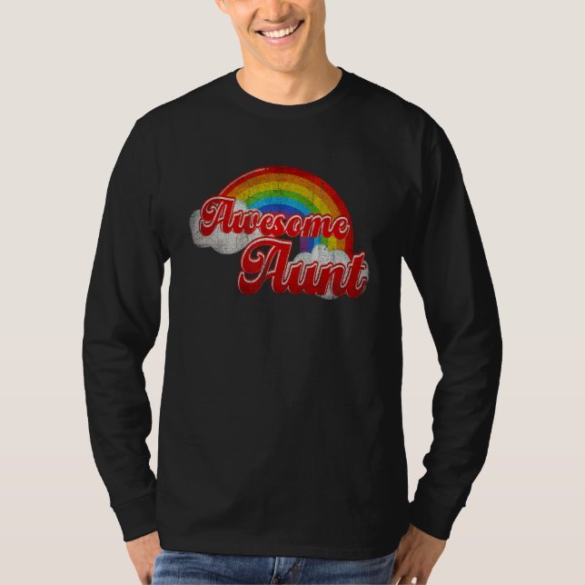 Camiseta Awesome Aunt Rainbow Colorful Clouds Family (Frente)