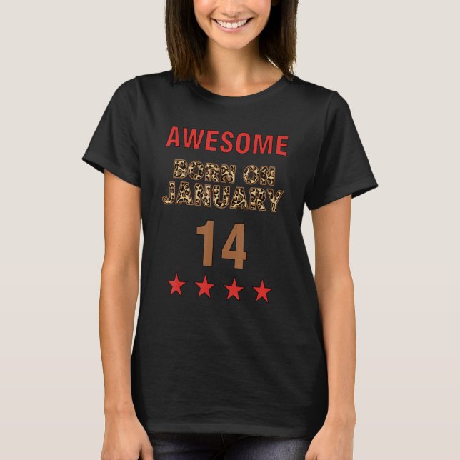 Camiseta Awesome born on 14th January 14 Leopard Print Janu (Frente)