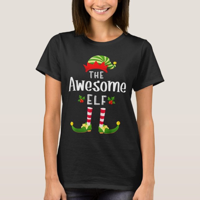 Camiseta Awesome Christmas Elf Matching Pajama X-mas Party  (Frente)