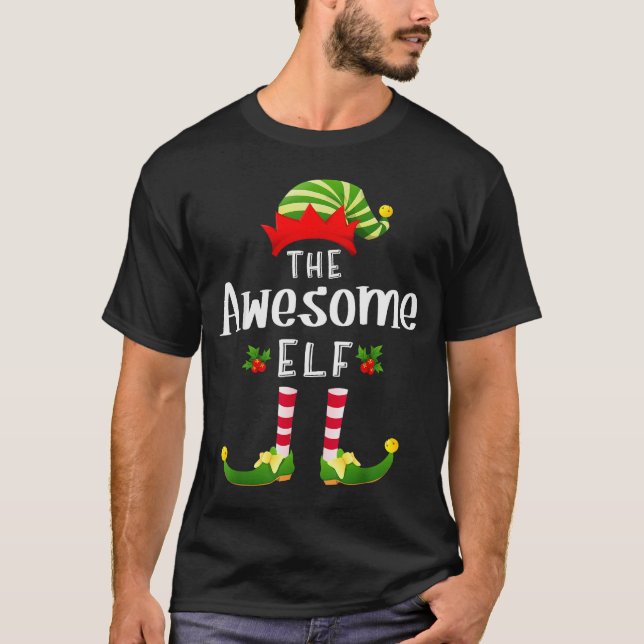 Camiseta Awesome Christmas Elf Matching Pajama X-mas Party  (Frente)