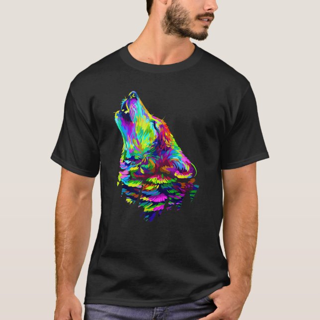 Camiseta Awesome Colorful Wolf  Wildlife Animals  Women Men (Frente)