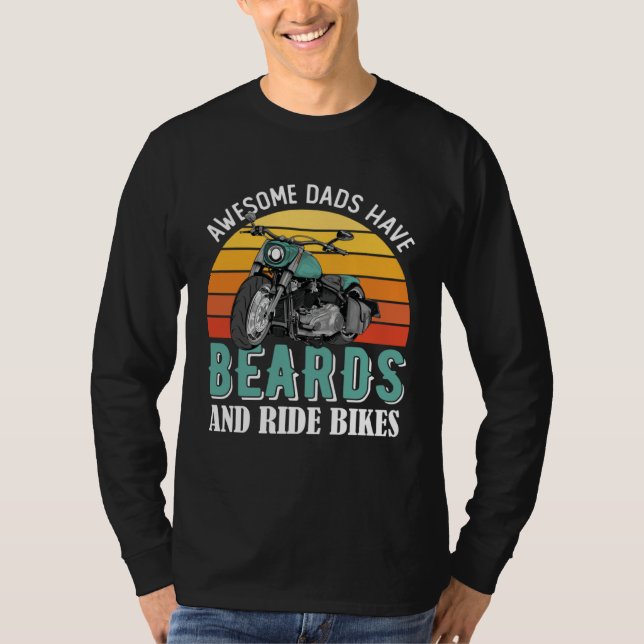 Camiseta Awesome Dads Have Beards Funny Motorcycle Daddy Bi (Frente)