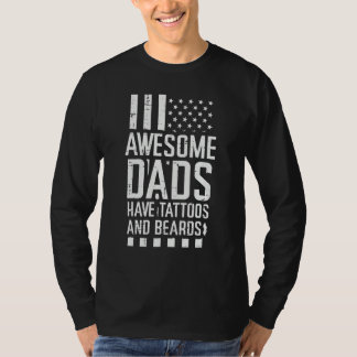 Camiseta Awesome Dads Tattoos Beards US Flag Fathers Day Pa