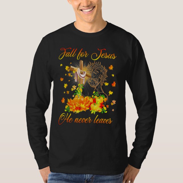 Camiseta Awesome Fall For Jesus He Never Leaves Autumn (Frente)