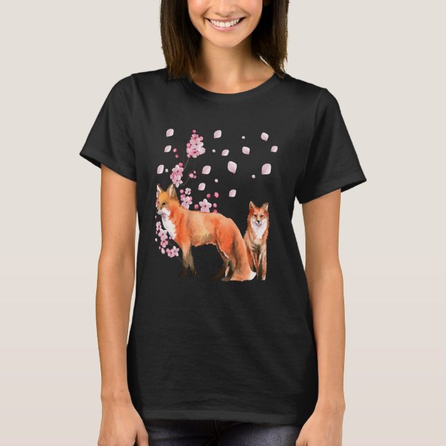 Camiseta Awesome Foxes Lovers Shirt Japanese Cherry Flower  (Frente)