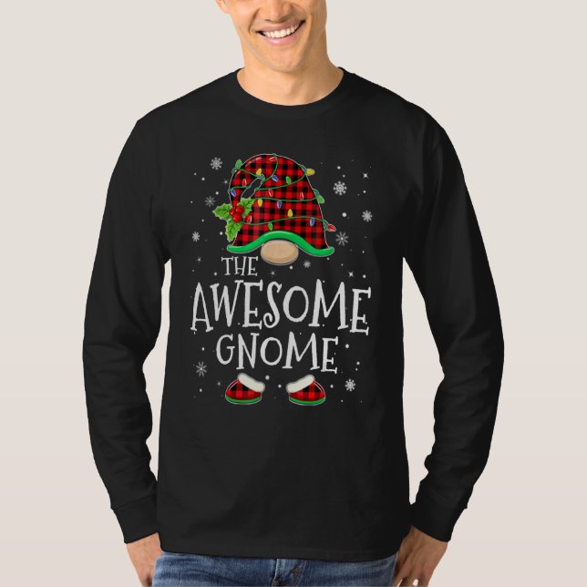 Camiseta Awesome Gnome Red Plaid Matching Family Christmas  (Frente)