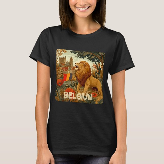 Camiseta Awesome Lion In Belgium Colors Costume  (Frente)