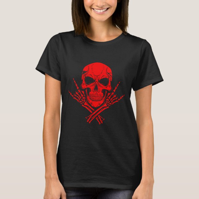 Camiseta Awesome Music Skull Rocker Greeting Red Skull  (Frente)