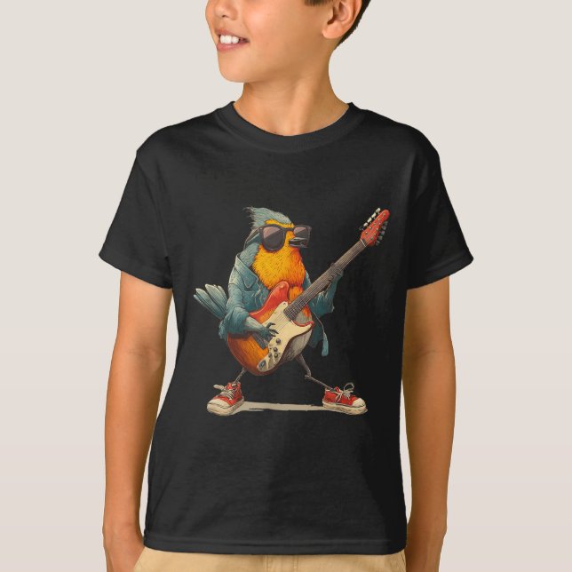 Camiseta Awesome Robin Bird With Electric Guitar For Boys A (Frente)