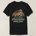 Camiseta Awesome Since 2005 Dinosaur 18 Year 18th Birthday<br><div class="desc">A retro vintage 18th Birthday dinosaur design style that says Awesome Since 2005,  for 18 years old son,  Brother,  grandson,  boys,  turning 18 year old and was born in 2005.</div>