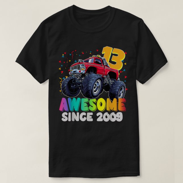 Camiseta Awesome Since 2009 13th Birthday Boy Monster Truck (Frente do Design)