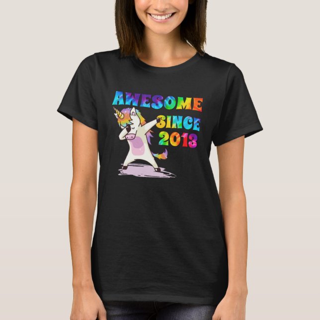 Camiseta Awesome Since 2013 Dabbing Unicorn Tie Dye Age (Frente)