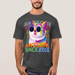 Camiseta Awesome Since 2016 Shirt Funny Cat Lover 6th Birth
