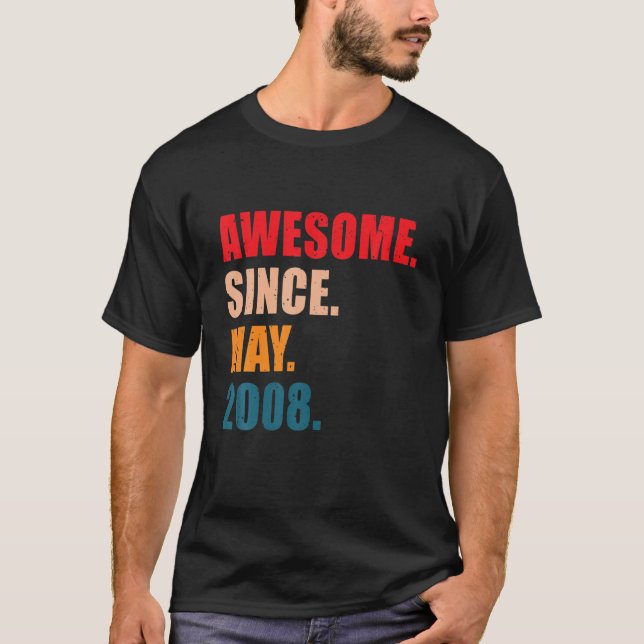 Camiseta Awesome Since May 2008 Vintage Personalized Birthd (Frente)