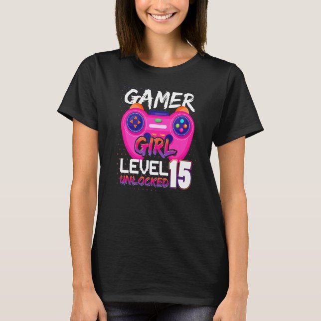 Camiseta Awesome Video Games Controller Level 15 Unlocked G (Frente)