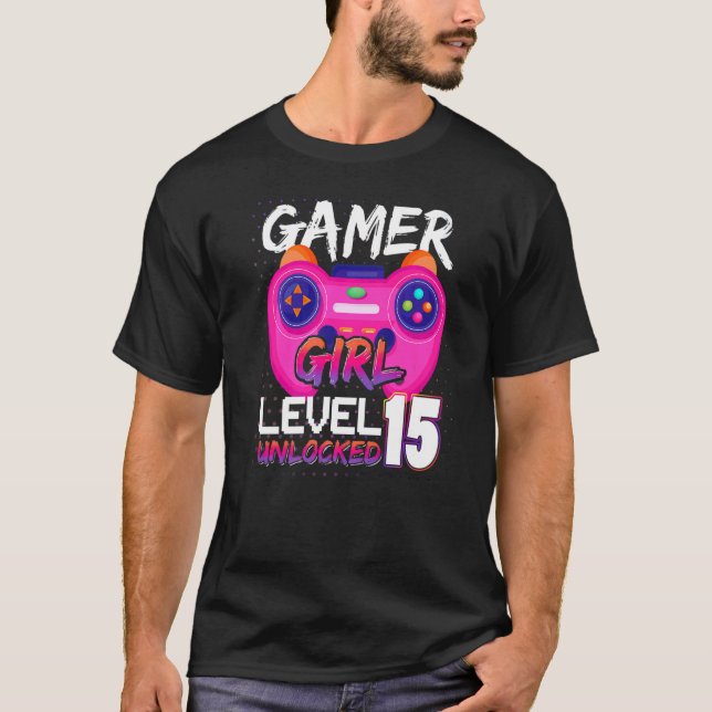 Camiseta Awesome Video Games Controller Level 15 Unlocked G (Frente)