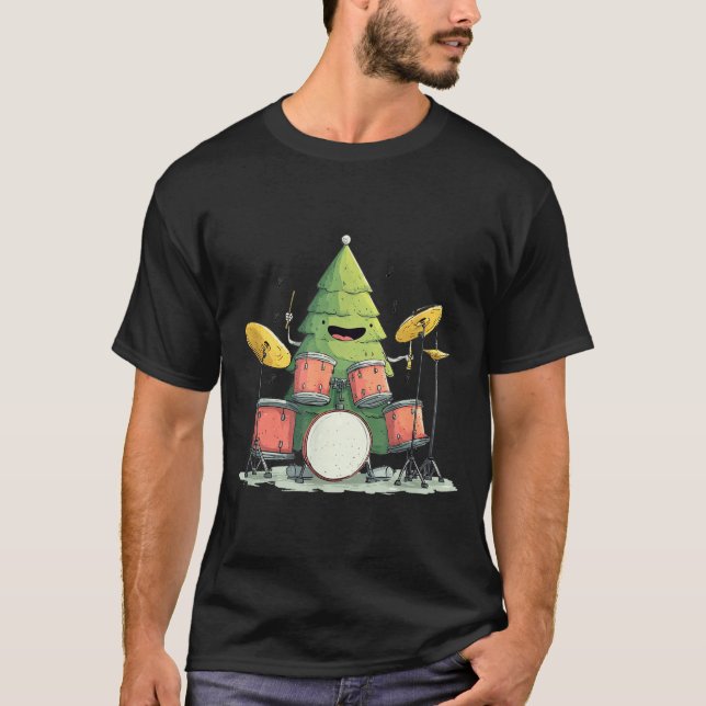 Camiseta Awesome Xmas Tree With Drums For Rocking Christmas (Frente)