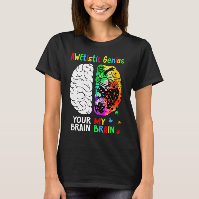 Camiseta Awetistic Genius Brain Autism Awareness Month Puzz (Frente)