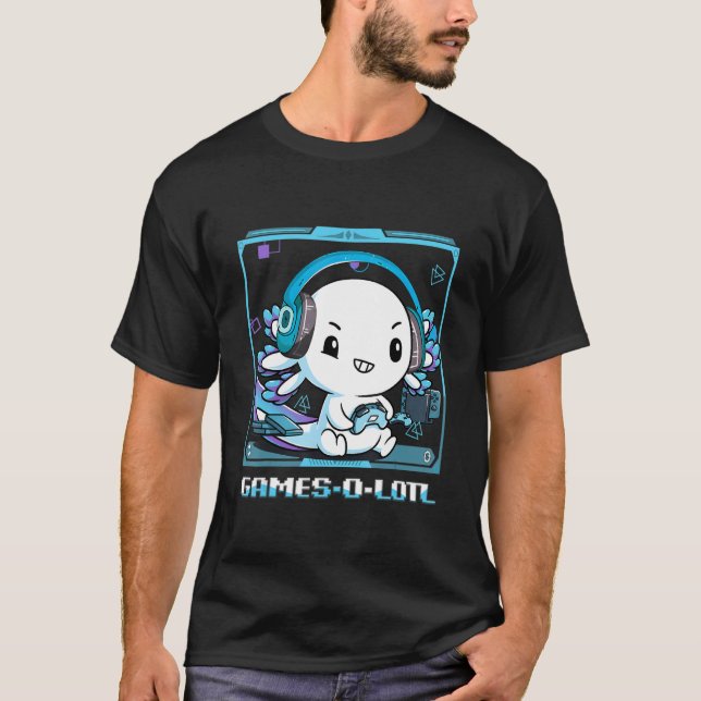 Camiseta Axolote Engraçado Jogando Video Games de Console A (Frente)
