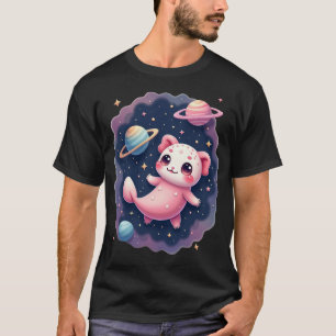 Camiseta Axolote Espacial Galáctico Gato Kawaii Adesivo Fof