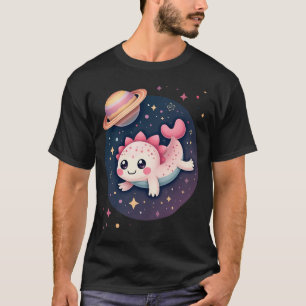 Camiseta Axolote Espacial Galáctico Kawaii Esticador Cósmic