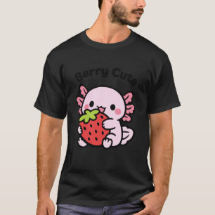Camiseta Axolote Fofinho Segurando Morango Kawaii Fofo 