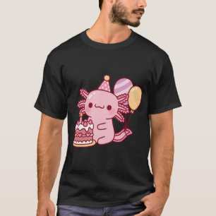 Camiseta Axolote Fofo Com Bolo de Aniversário e Balões