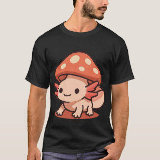 Camiseta Axolote Fofo com Chapéu de Cogumelo