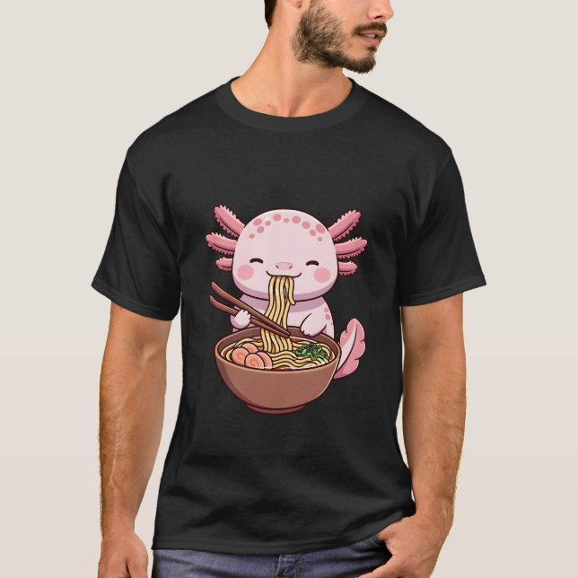 Camiseta Axolote Kawaii Comendo Ramen (Frente)