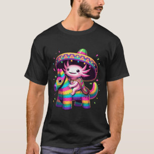 Camiseta Axolote Montando Pinata Cinco De Mayo Sombrero Pon