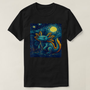 Camiseta Axolote Noturno Estrelado Estilo Van Gogh Anfíbio 
