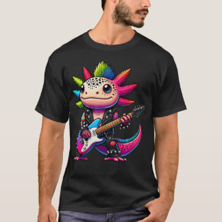 Camiseta Axolote Punk Fofo Rock'N Roll Goth Kawaii Violão B