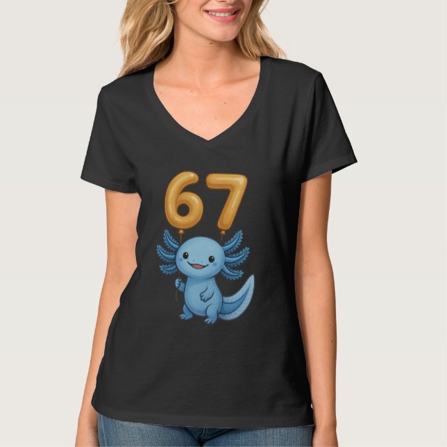 Camiseta Axolotl 67 Meme Six Seven Balloon Funny Gen Alpha  (Frente)