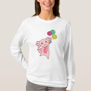 Camiseta Axolotl Animal Doce Voa Com Balões Para Cima