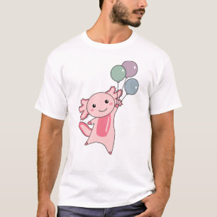 Camiseta Axolotl Animal Doce Voa Com Balões Para Cima