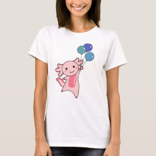 Camiseta Axolotl Animal Doce Voa Com Balões Para Cima