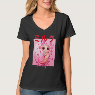 Camiseta Axolotl Bebendo Morango Leite Rosa Plush Salama