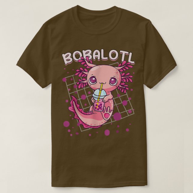 Camiseta Axolotl Boba Tea Bubble Tea Kawaii Anime Japonês (Frente do Design)