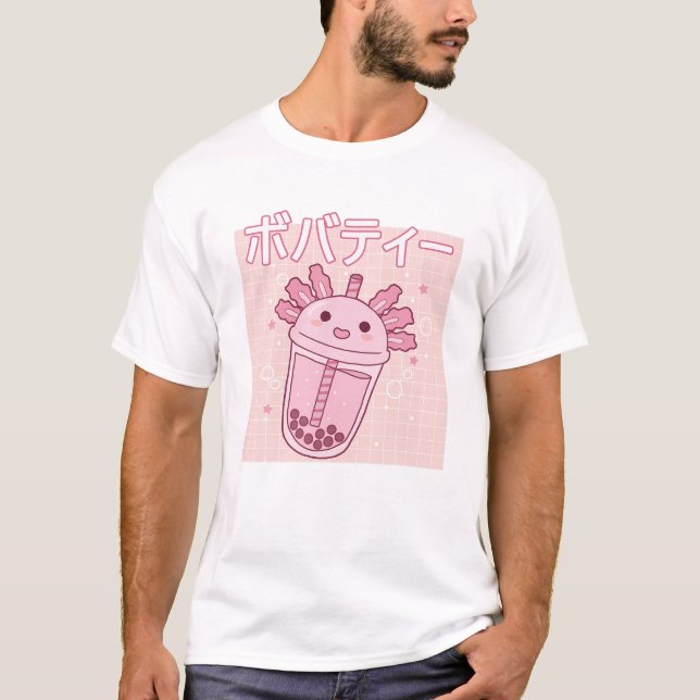 Camiseta Axolotl Bubble milk Tea Boba Cute Axolotl Kawaii A (Frente)