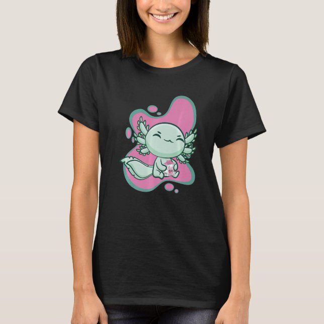 Camiseta Axolotl Cinto Com Leite De Morango E Chá-De-Bolha  (Frente)