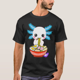 Camiseta Axolotl Comendo Ramen Nodles Crianças Meninas Adol