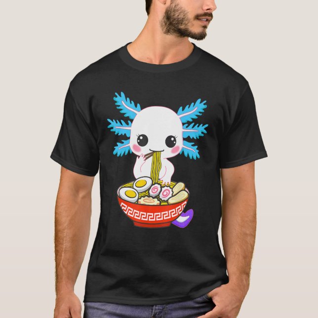 Camiseta Axolotl Comendo Ramen Nodles Crianças Meninas Adol (Frente)