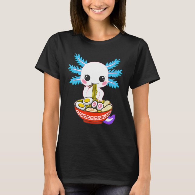 Camiseta Axolotl Comendo Ramen Nodles Crianças Meninas Adol (Frente)