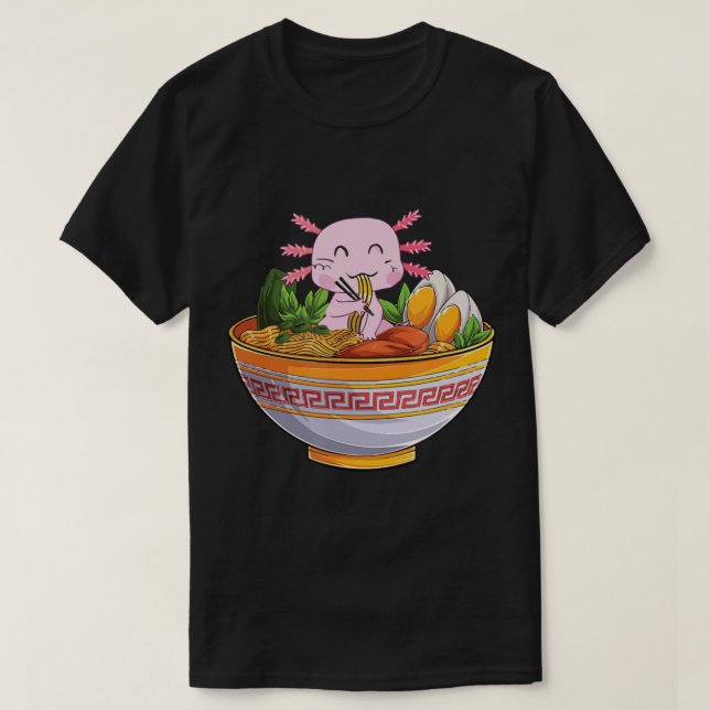Camiseta Axolotl Comendo Ramen Noodles Kawaii Anime Gift Gi (Frente do Design)