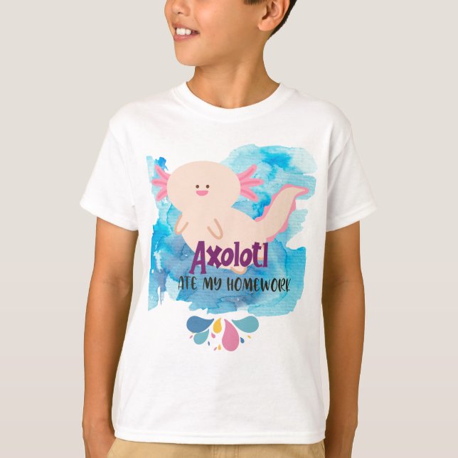Camiseta Axolotl Comeu Meu Trabalho De Casa, Escola (Frente)