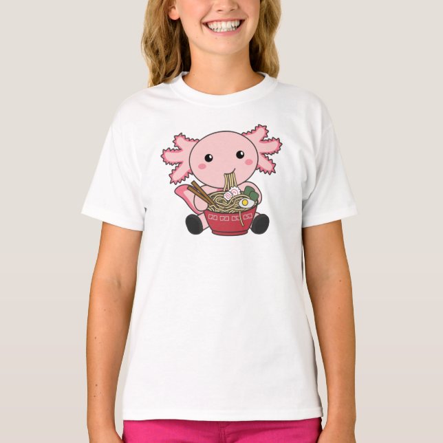 Camiseta Axolotl Comida Ramen Comida Japonês Kawaii Animais (Frente)