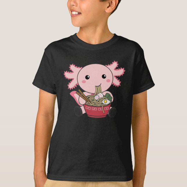 Camiseta Axolotl Comida Ramen Japonês Comida Kawaii Animais (Frente)