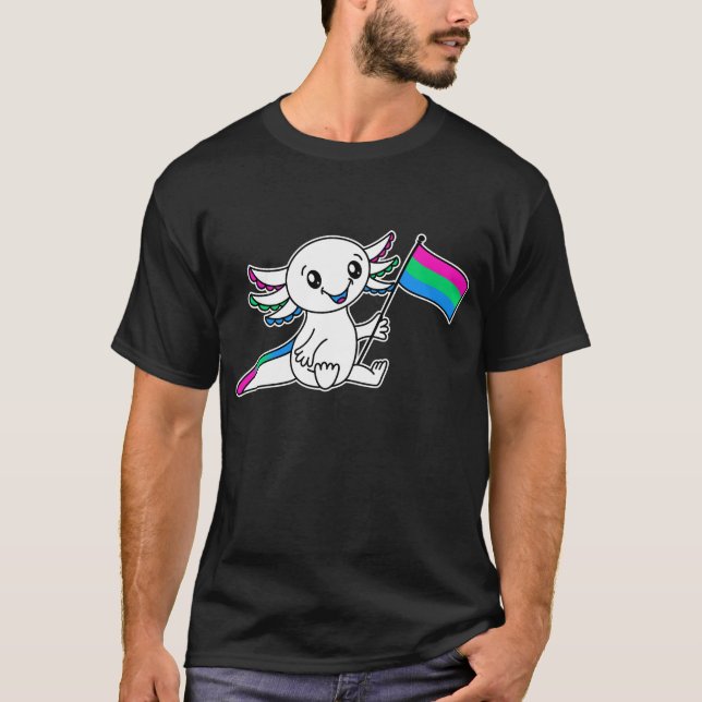 Camiseta Axolotl cômodo com sinalizador de orgulho polisexu (Frente)