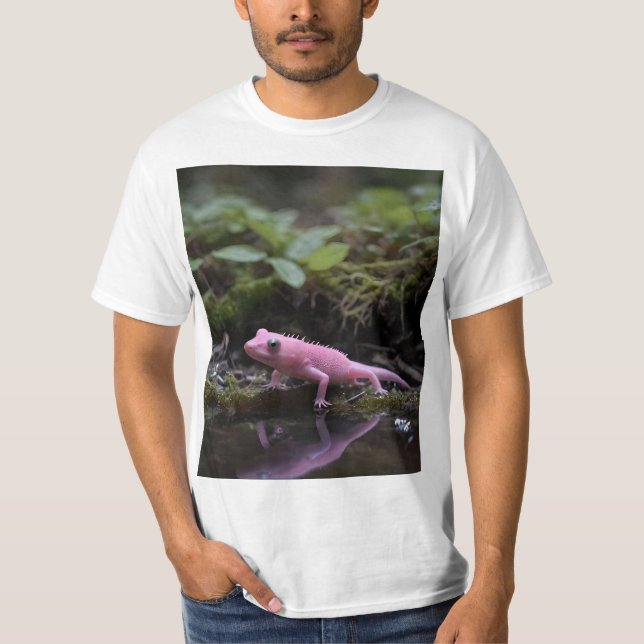 Camiseta Axolotl Cor-De-Rosa Abaixo Do Rio, (Frente)